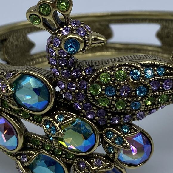 Heidi DAUS Sparkling Showoff PEACOCK BRACELET Clamper Bangle Crystal in Box - Picture 6 of 13